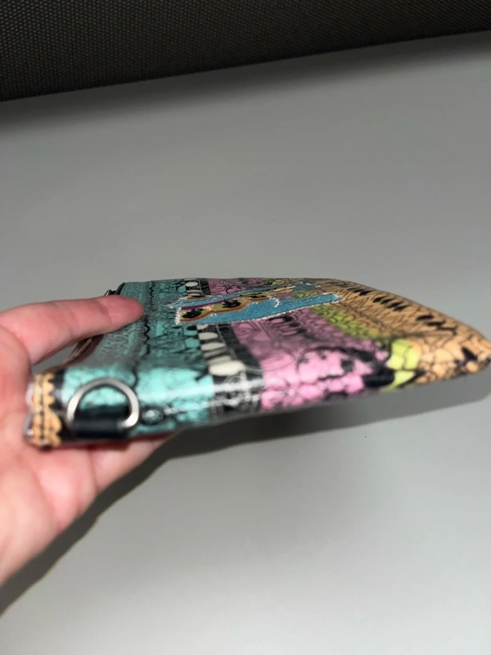 Sakroots Teal Pink Peach Stripe Embroidered Elephant Wallet/ pouch
